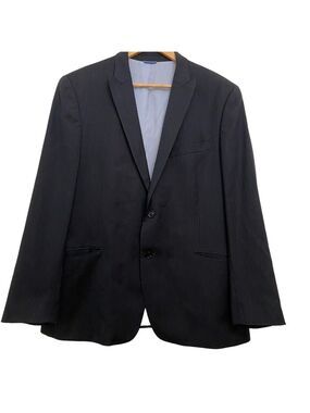 Tommy Hilfiger men blazer black pinstripe blue brown suit jacket 100% wool R44